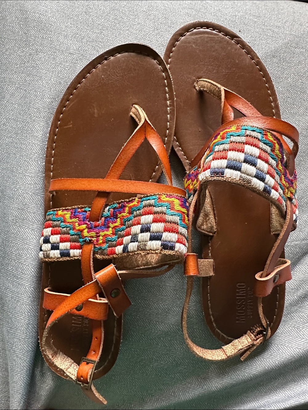 Mossimo Supply Co. Brown Leather Sandals with Multicolor Woven Straps